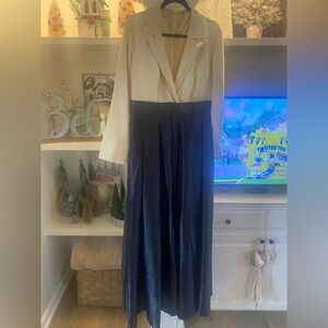 Elegant Beige and Navy Dress